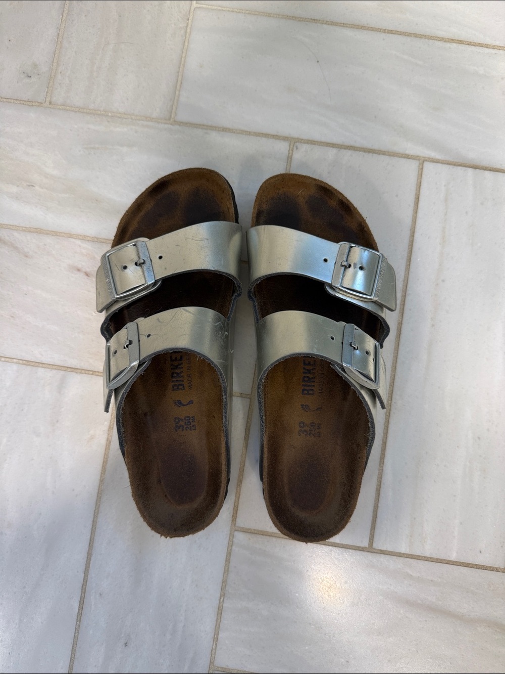 Birkenstock Silver Metallic Double Buckle Slide
